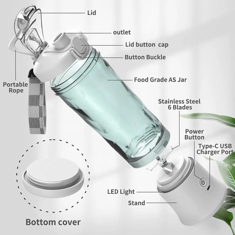 Powerful 20 oz Personal Portable Blender BPA Free USB C Rechargeable Blender with Travel Lid for Shakes Smoothies Home Travel