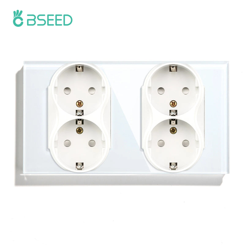 BSEED EU Double Socket Dual Germany Wall Sockets Home Appliance Power Outlets Crystal Glass Frames Child Safety Protection 16A