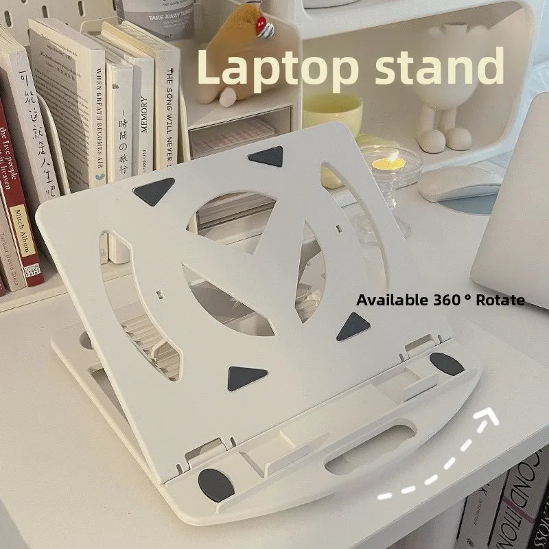 Laptop Stand for Desk: 360-Degree Rotatable, Height-Adjustable, Foldable, Portable, Heat-Dissipating Tray