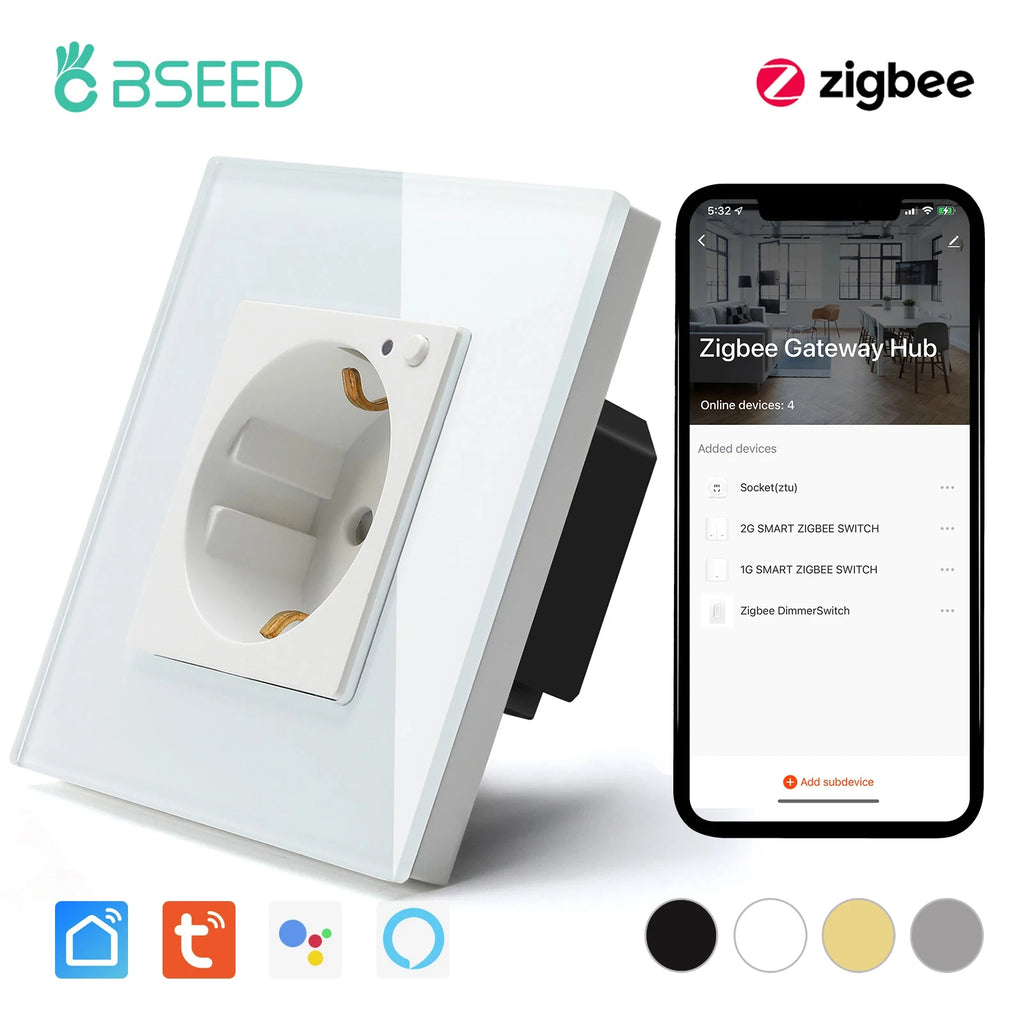 BSEED ZigBee Wall Sockets Power Smart Sockets Google Smart Life App Control Alexa Wireless Socket EU Standard