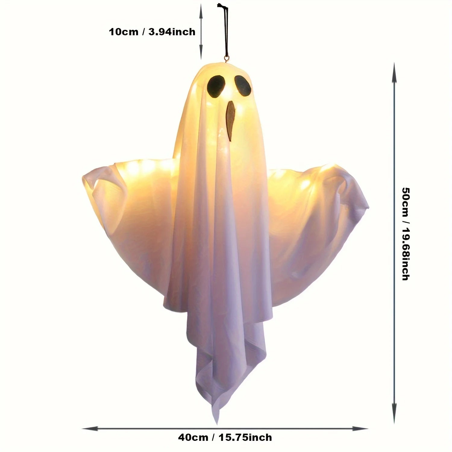 Halloween LED Lights | 20-Inch Fabric Ghosts with Illuminated Eyes | Battery-Powered Outdoor Decorations for Yard, Garden