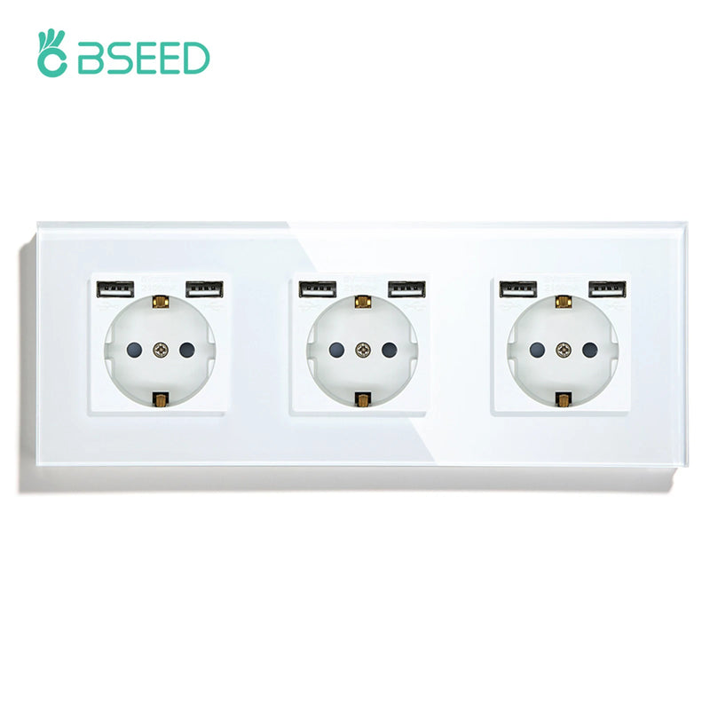 BSEED Touch Light Switches LED Backlight EU Wall Sockets Switches Glass Panel Max.Load 300W 1/2/3Gang LED Light Switches