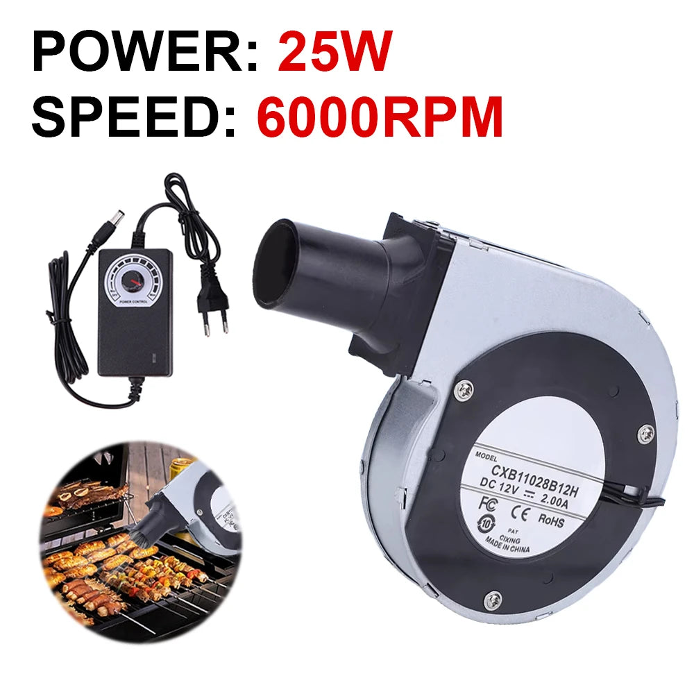 6000RPM BBQ Blower with Variable Speed Controller DC 12V Barbecue Fan BBQ Fan Air Blower for Camping Stove Cooking Fans