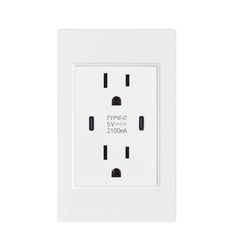 US Standard Wall Socket with USB Type-C Charging Port 5V 2.1A, 118*72mm PC Panel