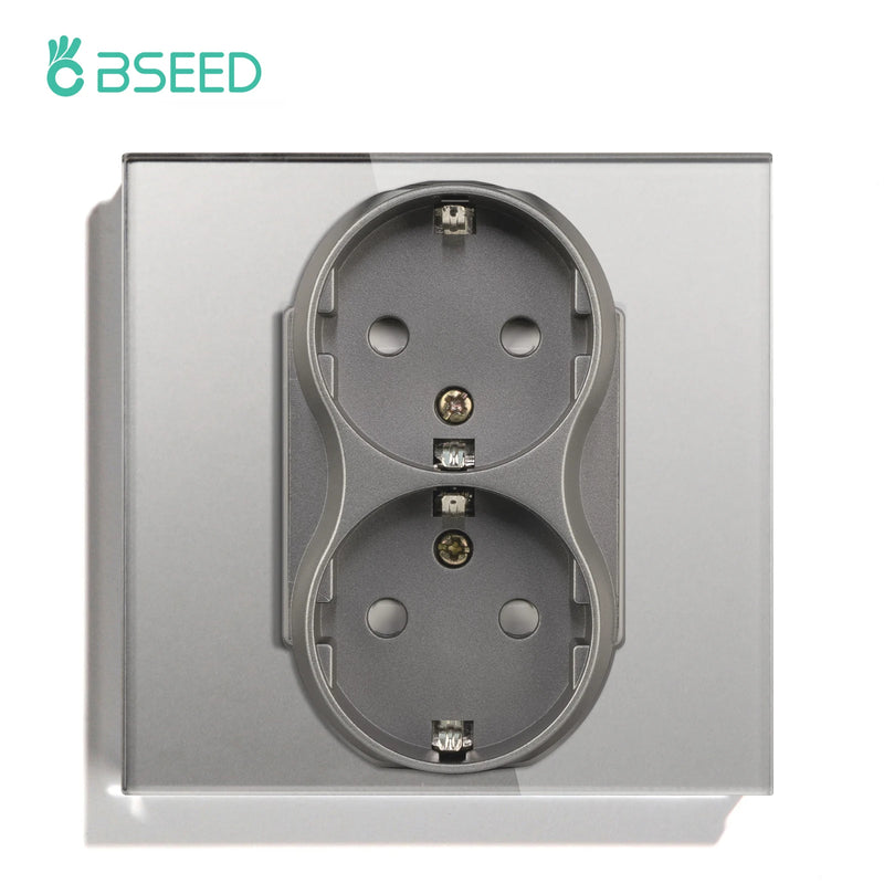 BSEED EU Double Socket Dual Germany Wall Sockets Home Appliance Power Outlets Crystal Glass Frames Child Safety Protection 16A