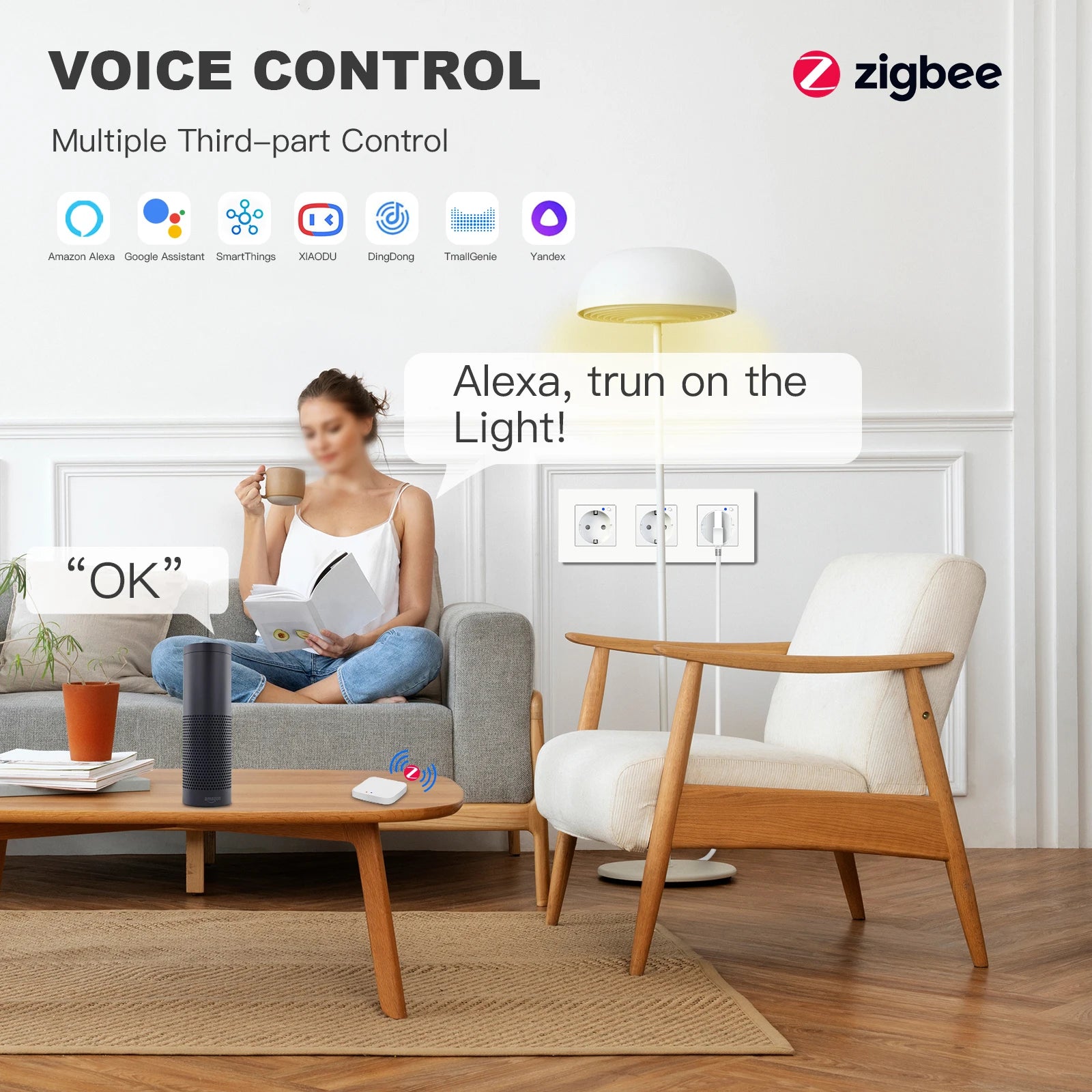 BSEED Single ZigBee Wall Sockets Energy Monitor Double Smart Meter Sockets Google Smart Life App Alexa Triple Sockets EU Plastic