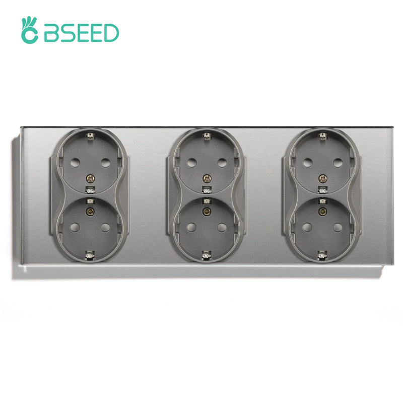 BSEED EU Double Socket Dual Germany Wall Sockets Home Appliance Power Outlets Crystal Glass Frames Child Safety Protection 16A